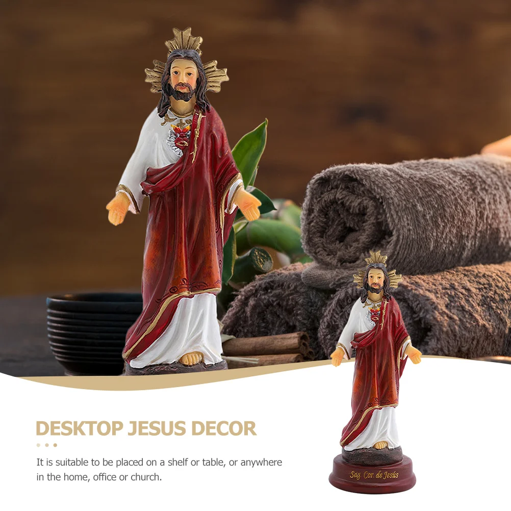 

Religious Resin Jesus Statue Ornament for Home Church Prayer Room Desktop Decor Blessing Gift Handcrafted Spirituality Symbol