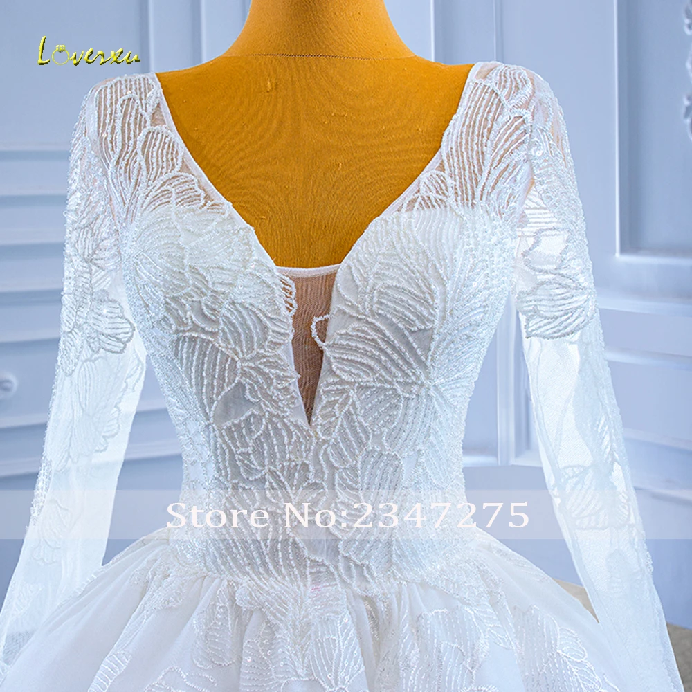 Loverxu Ball Gown Classic Wedding Dresses V-Neck Long Sleeve Vestido De Novia Beading Appliques Lace Up Custom Made Bridal Gown