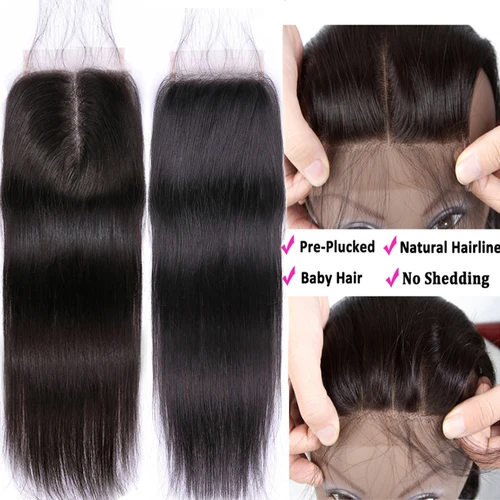 Imagen 2 del producto 4X4 Cierre de encaje peruano recto onda de agua profunda Cierre rizado 100% cabello humano Color Natural cabello Remy encaje suizo 10-24 pulgadas