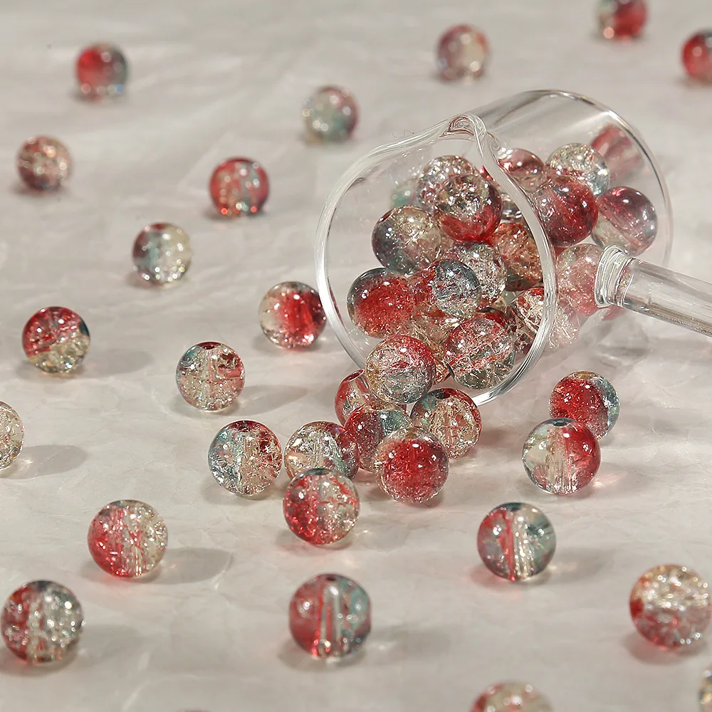 10mm glass ice cracked flower beads, handmade DIY bracelet bead jewelry material, diverse and fresh colors 50 , 200 , 400 pieces