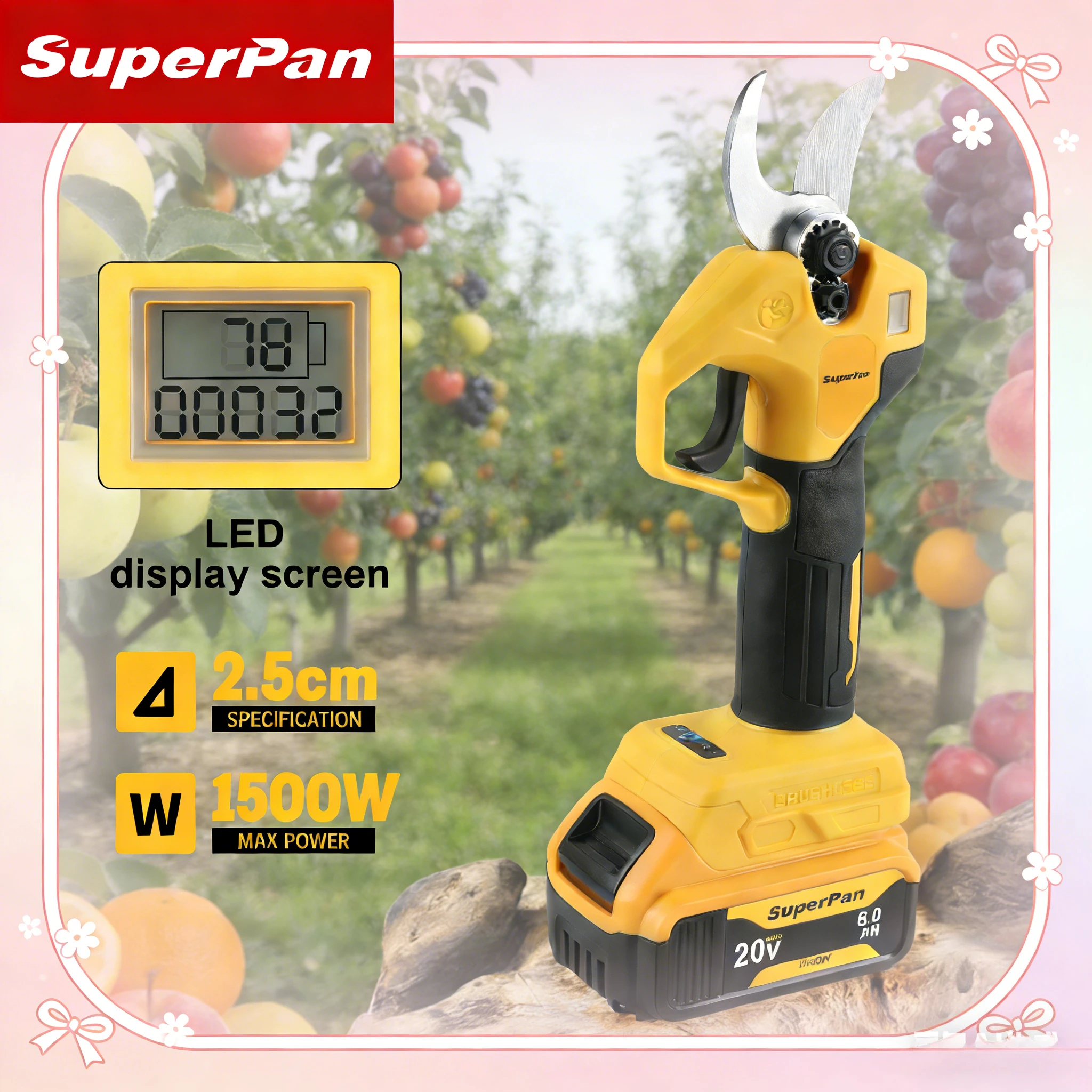 

SuperPan Battery Pruning Shears electric scissors, 4-Speed Adjustment for Flower Tree Pruning for dewalt 20V battery pin