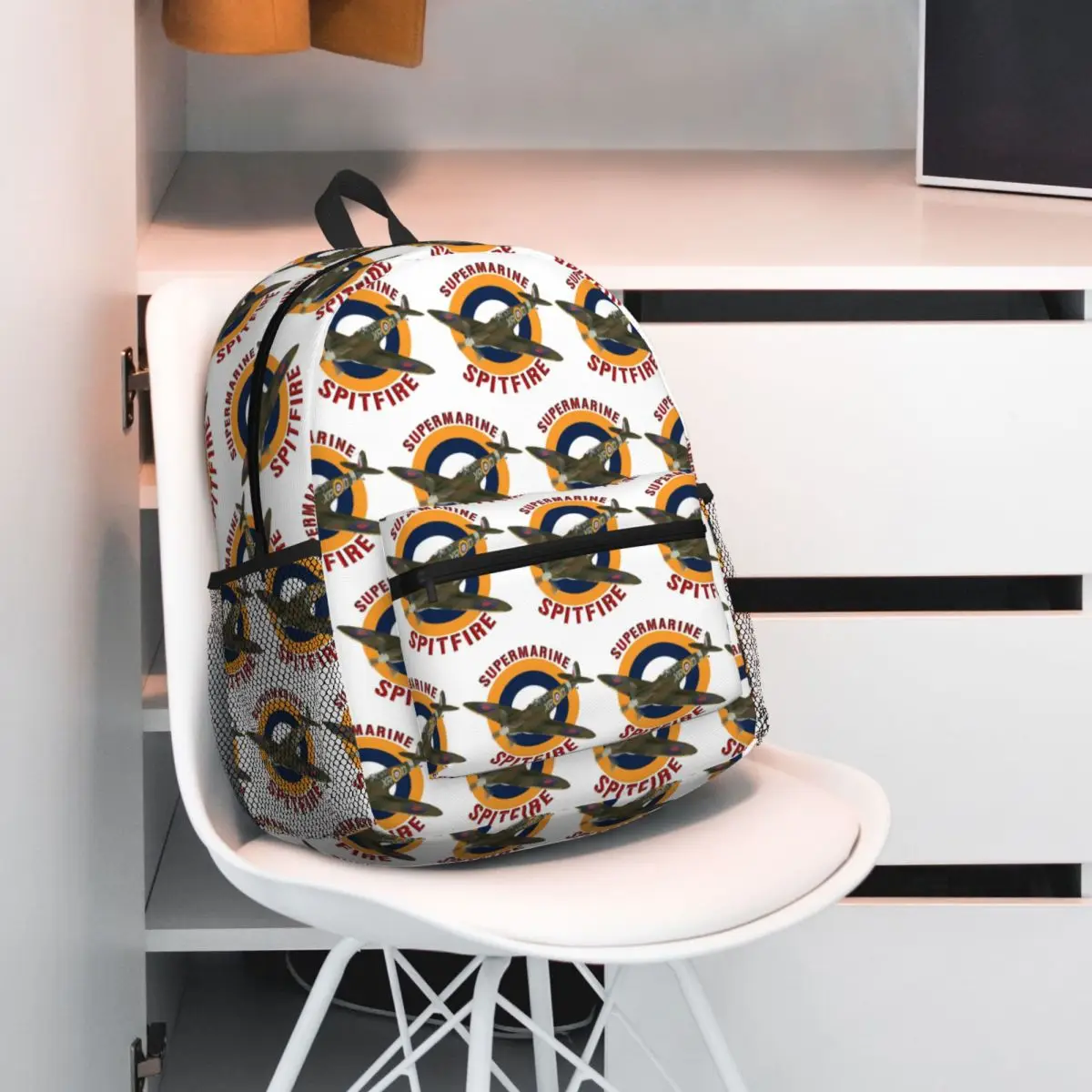 Supermarine Spitfire Fighter Pilot Aircraft Airplane Plane Backpack Daypack Children BookBag School Bag Shoulder Bags for Unisex