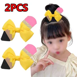 ncmama 2Pcs Pencil Hair Bow Clips Student Bows Hairpin Back To School Pencil Hairpins Girls Barrettes Headwear Hair Accessories