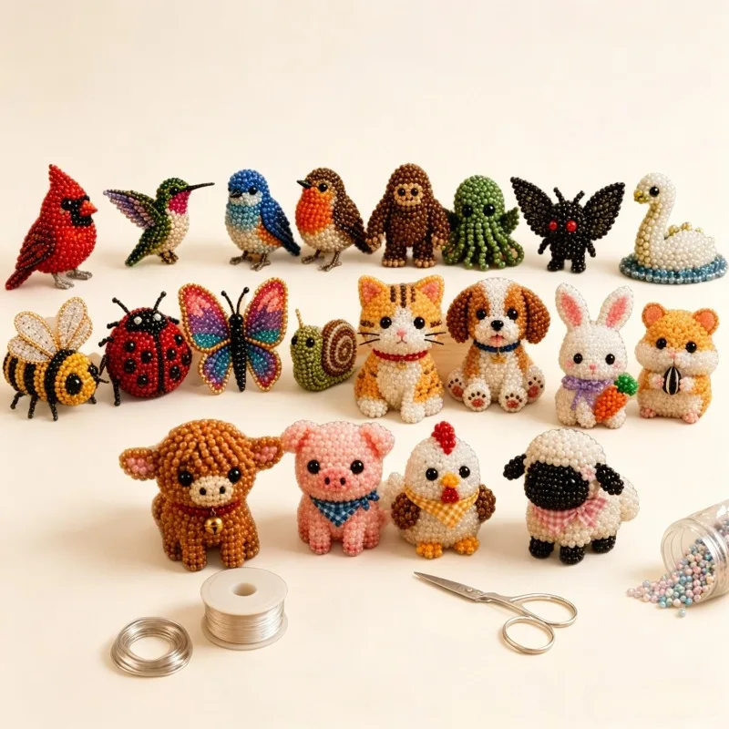 Adult & teen animal beaded miniature 3d beaded animal diy kit, includes colorful beads and instructions, perfect for creative view 2
