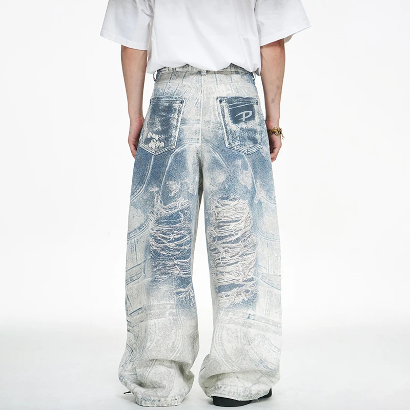 LUZHEN Vintage 3D Printed Jeans Personalized Original Designer Baggy Wide Leg Denim Pants Street High End American Male LZ6276