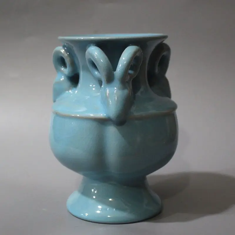 Ru kiln celestial glaze carving three sheep vase as an antique collection and ornament imitating ancient porcelain unearthed