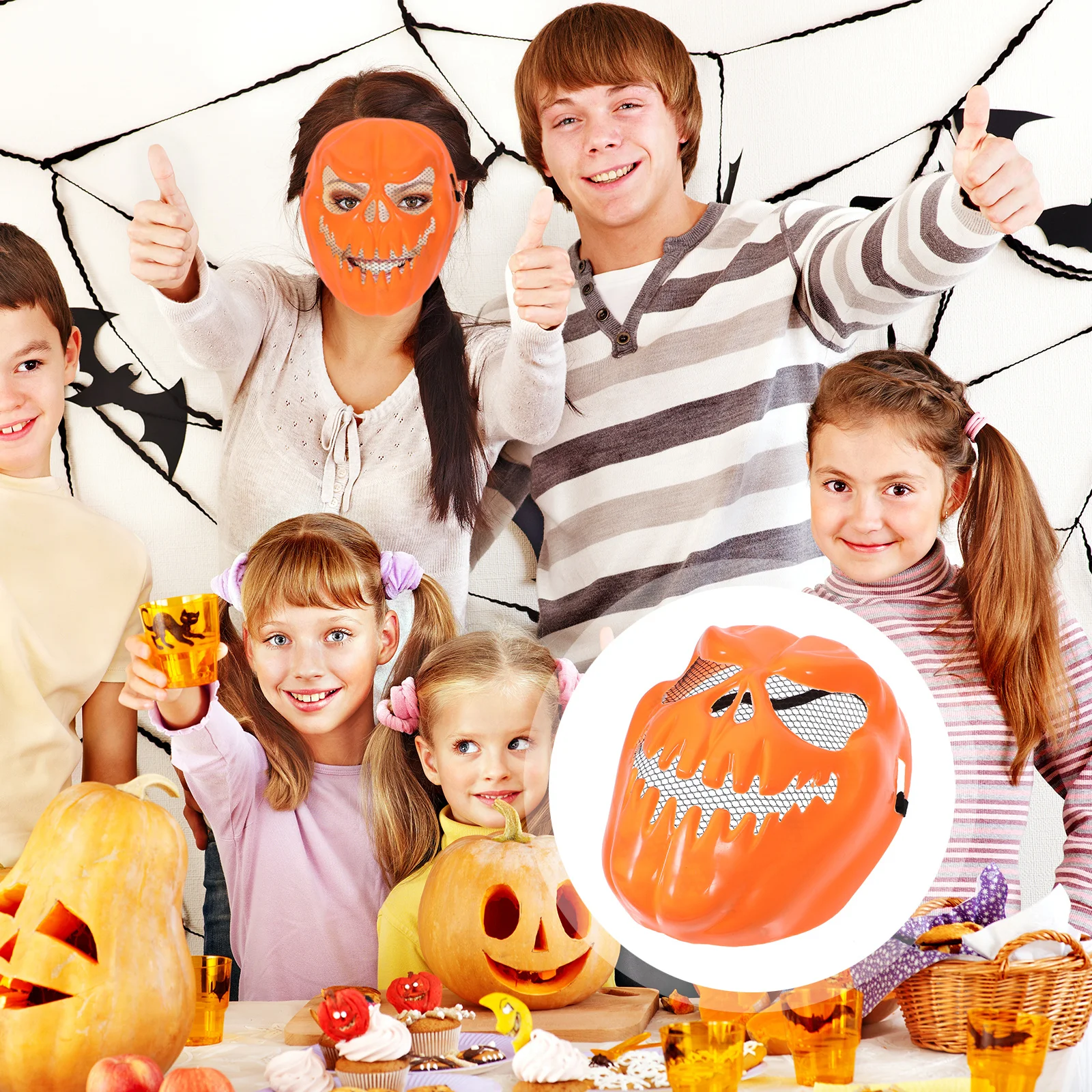 

Halloween Horror Pumpkin Mask Orange Scary Plastic Terror Mask Fancy Cosplay Party Prop for Music Festival Events