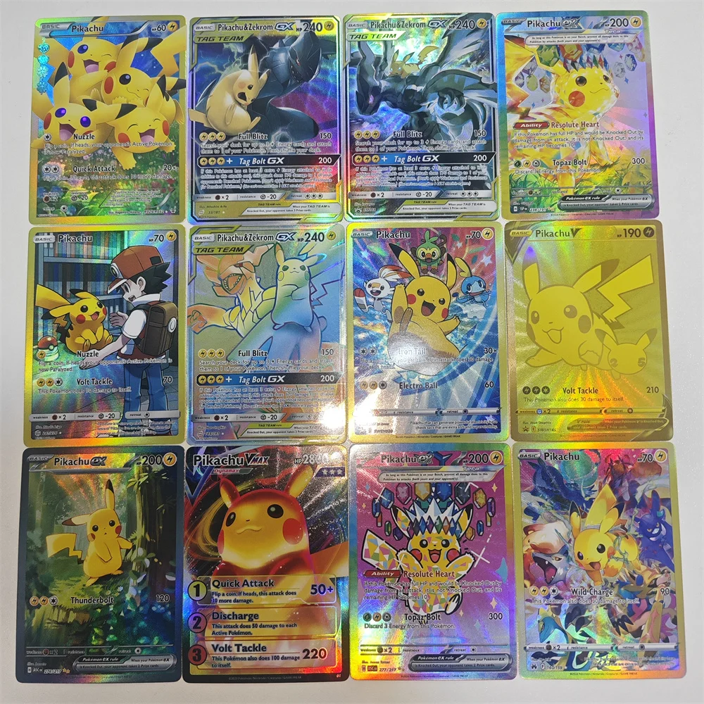 

English Diy PTCG Zekrom Card GX TAG TEAM Ash Pika VMAX Ex Game Collection Student Desktop Sun Moon Team Up Cards Birthday Gift
