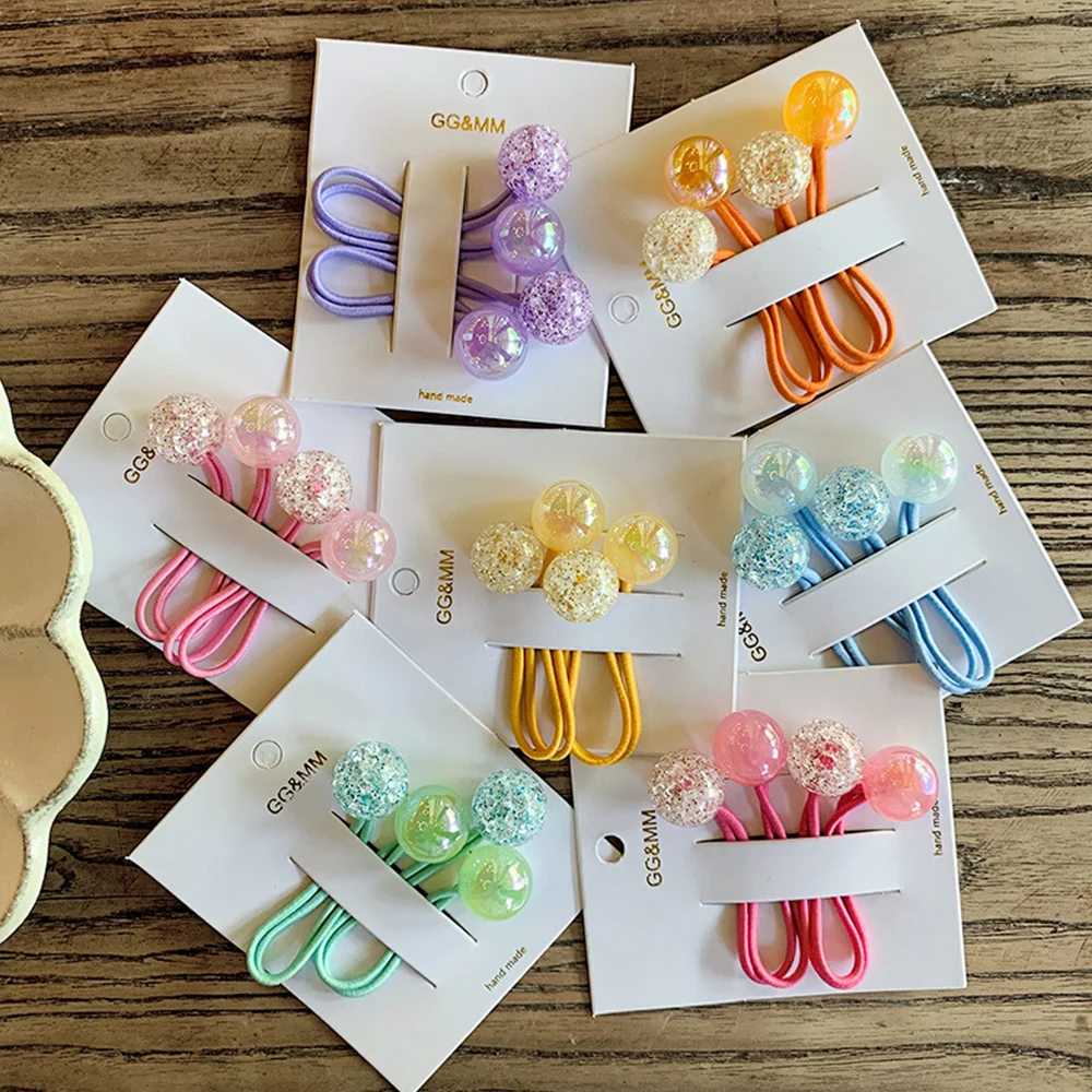 1 Pair Double Ball Hair Ring Acrylic Double Ball Hair Rope High Elastic Nylon Children Adults Hair Ties Lovely Hair Accessories