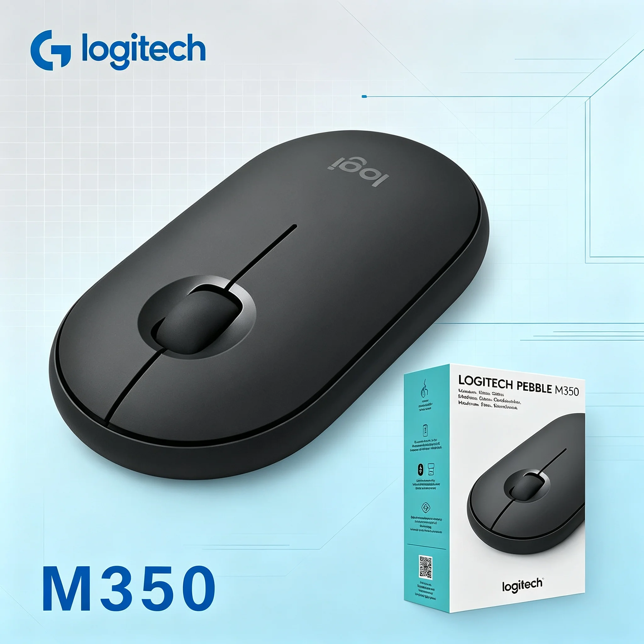 Logitech Pebble M350 Wireless Mouse Plug‑and‑Play 2.4G Receiver Bluetooth Pairing Slim Profile Mice For Home Office And Travel U