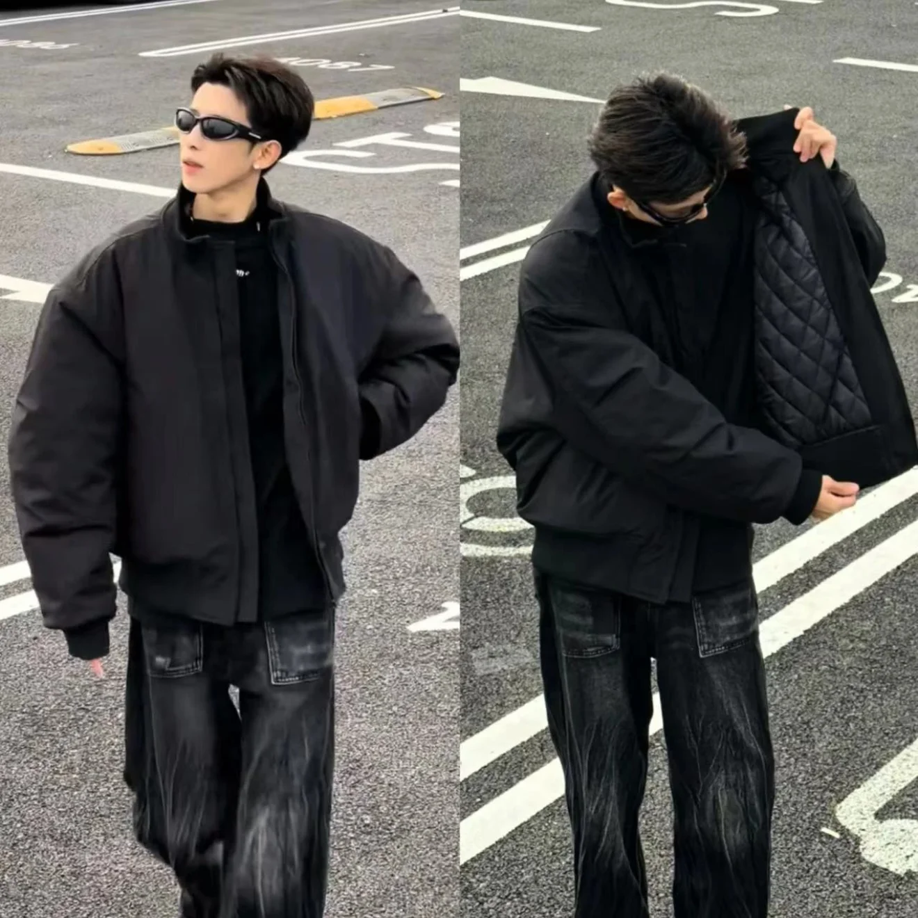 

Autumn Winter New Sle Men's Warm Cotton Jaet High Street Cool Pilot Casual Stand Collar Versatile Two Cotton Vest Coat