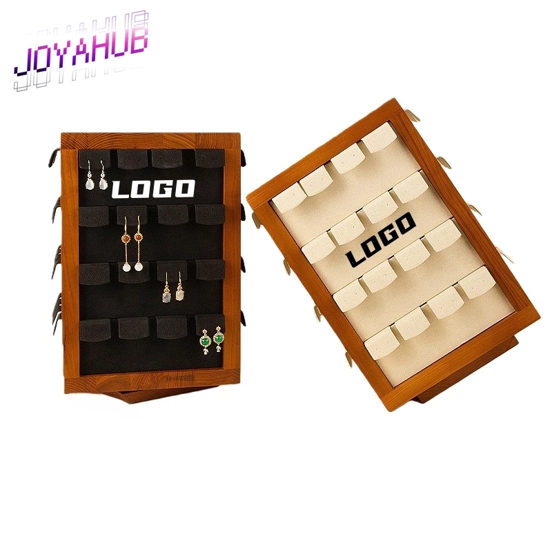 

Customized LOGO Solid Wood Jewelry Rotating Display Stand Earrings Jewelry Storage Stand Jewelry Live Display Prop Gift OEM