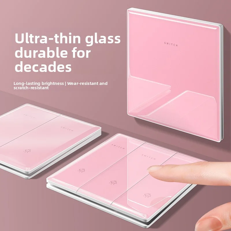 Pink Tempered Glass Switch Panel 86 Type Household 6.5mm Ultra-Thin Concealed Wall Switch Wear-Resistant And Scratch Resistant