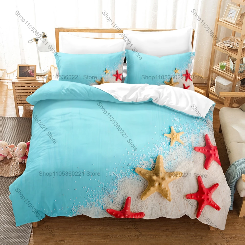 2026 Beach shells 3D printed bedding with two pillowcases cartoon three piece set Personalized customized bed cover