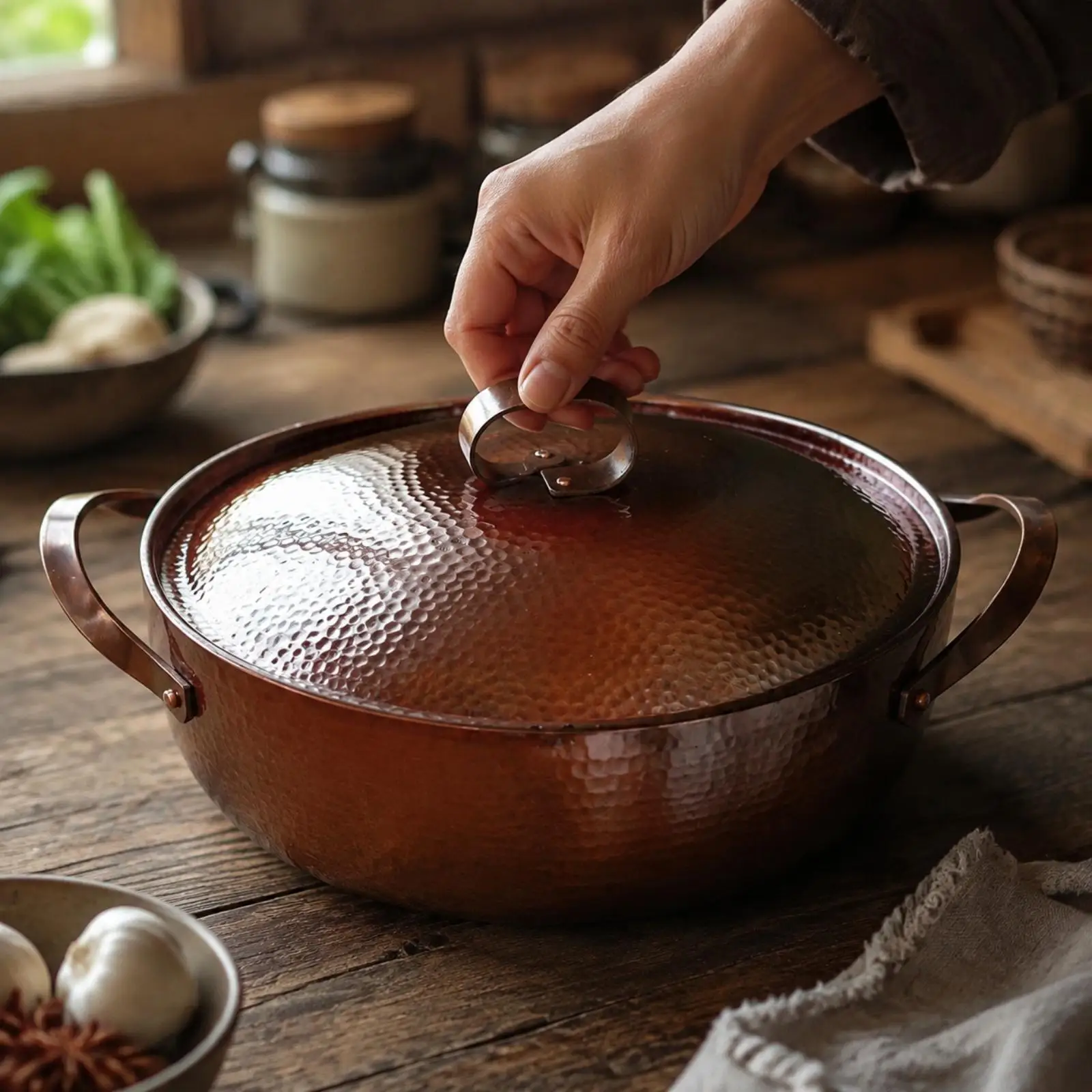 Handmade Copper Pot for Hot Pot Cooking Boiling Stew with Lid for Camp Stove Outdoor Gathering Use