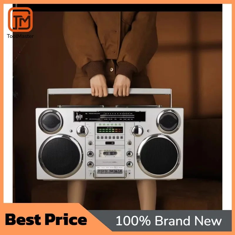 

【Hot Sale】-Style Portable Boombox - CD Player, Cassette Player, FM Radio, USB, Wireless Bluetooth Speaker - Silver