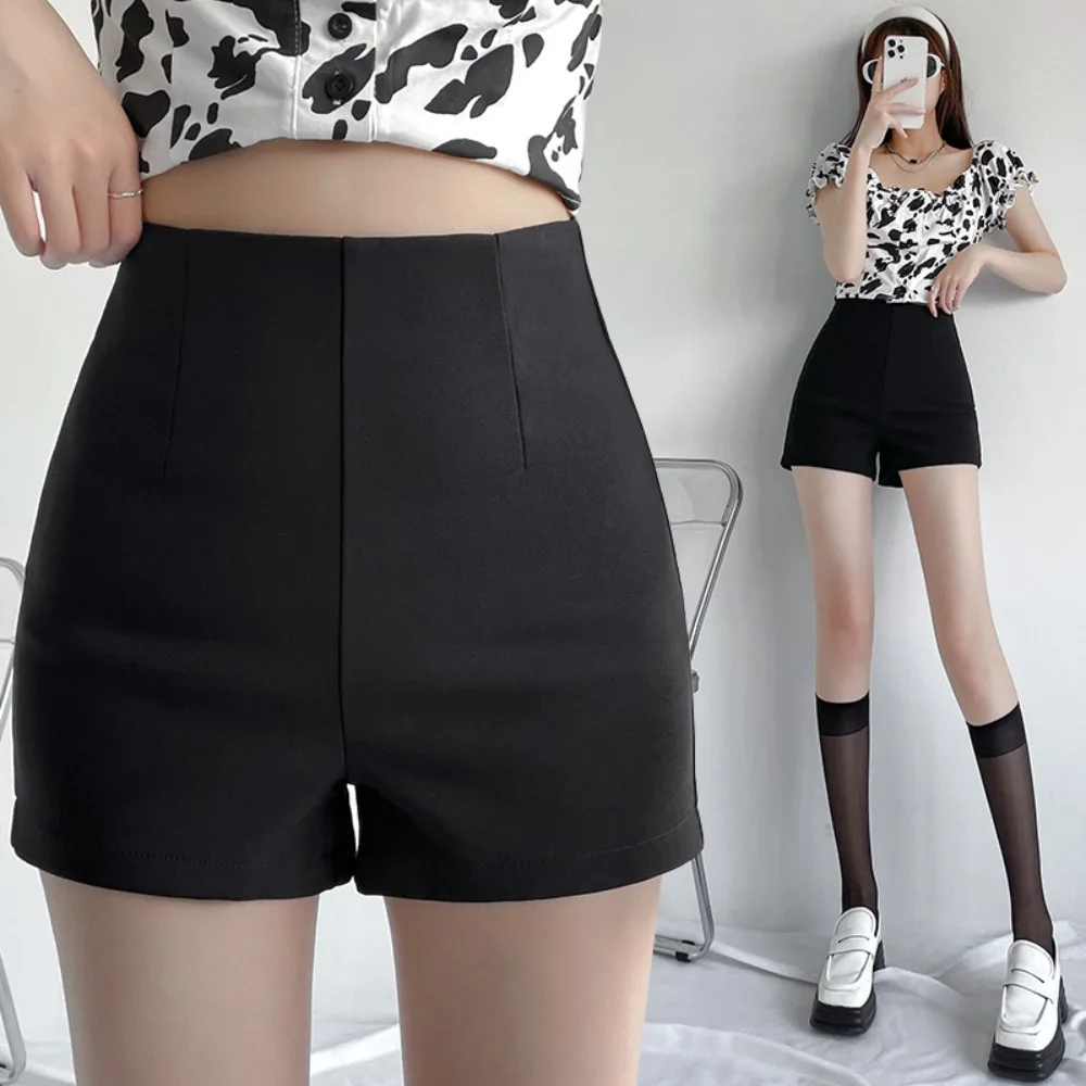 Zipper Summer A-line Shorts Trousers Black Loose High Waist Suit Shorts Spice Girls Style Korean Style Solid Slim Hot Pants