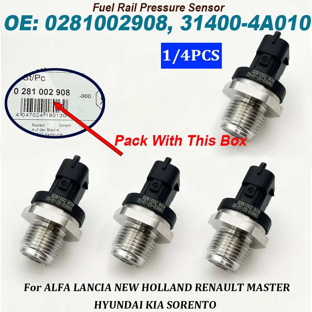 1/4PCS 0281002908 For K-IA Sorento I H-yundai 2.5 CRDi Mitsubishi 314004A010 281002908 High Quality Fuel Rail Pressure Sensor