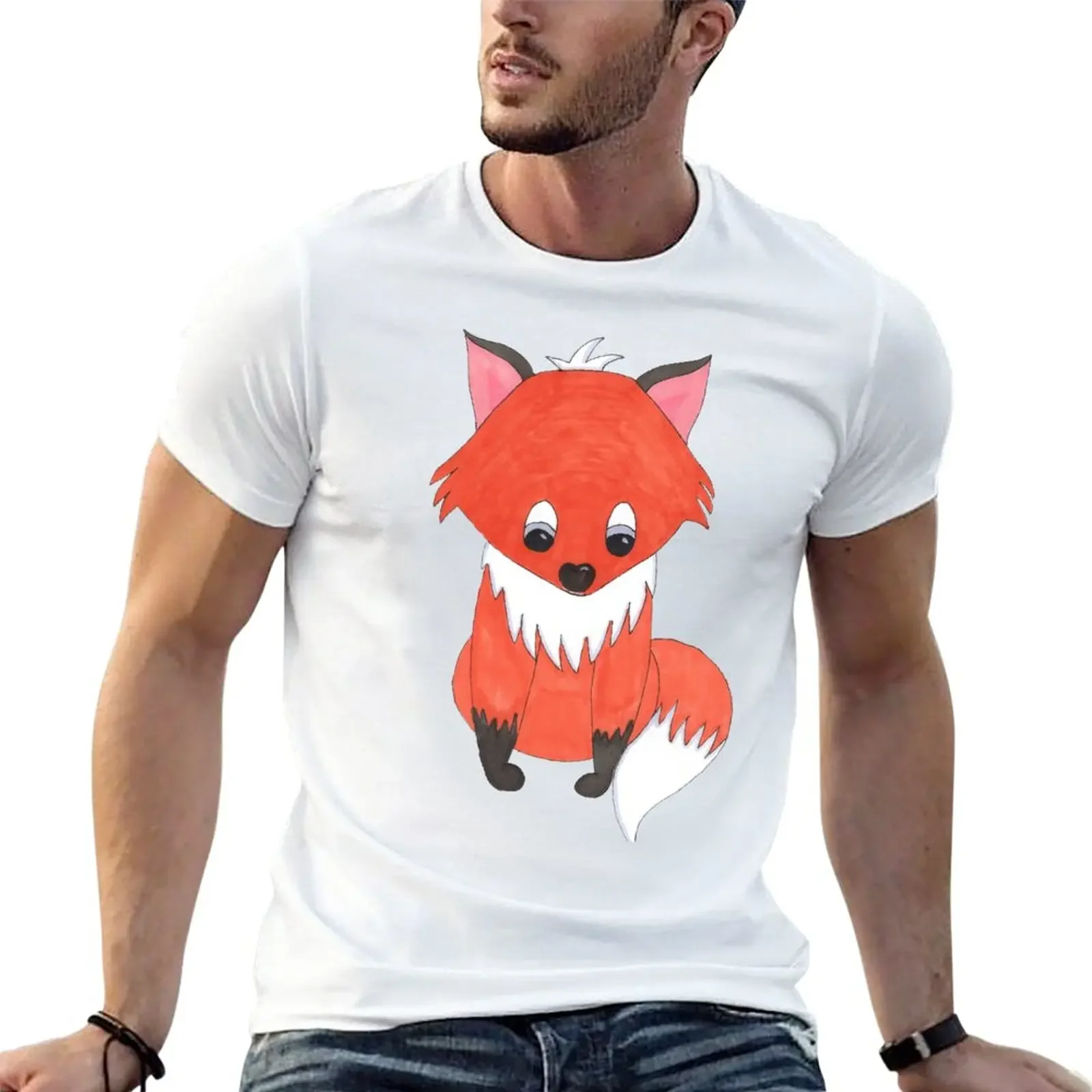 Fox - Cartoon - Marker Print T-Shirt tees summer top Oversized t-shirt sports fan t-shirts tshirts for men