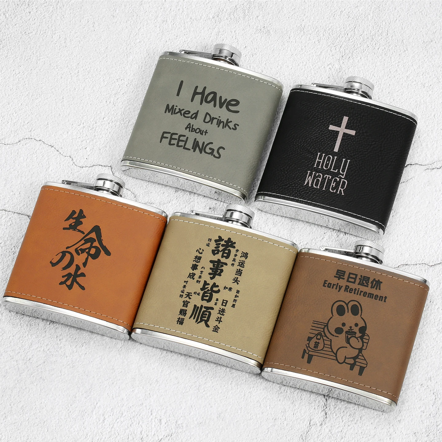 Flask de Aço Inoxidável de 6 OZ com Couro Personalizado com Foto LOGO Nome Garrafa Portátil de Álcool Whisky Presente para Homens