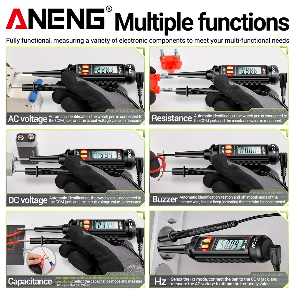 ANENG 펜 타입 멀티 미터, True-RMS 백라이트 멀티 계량기 디지털 자동 범위 테스터, LCD 전기 도구, A3010, 4000 카운트