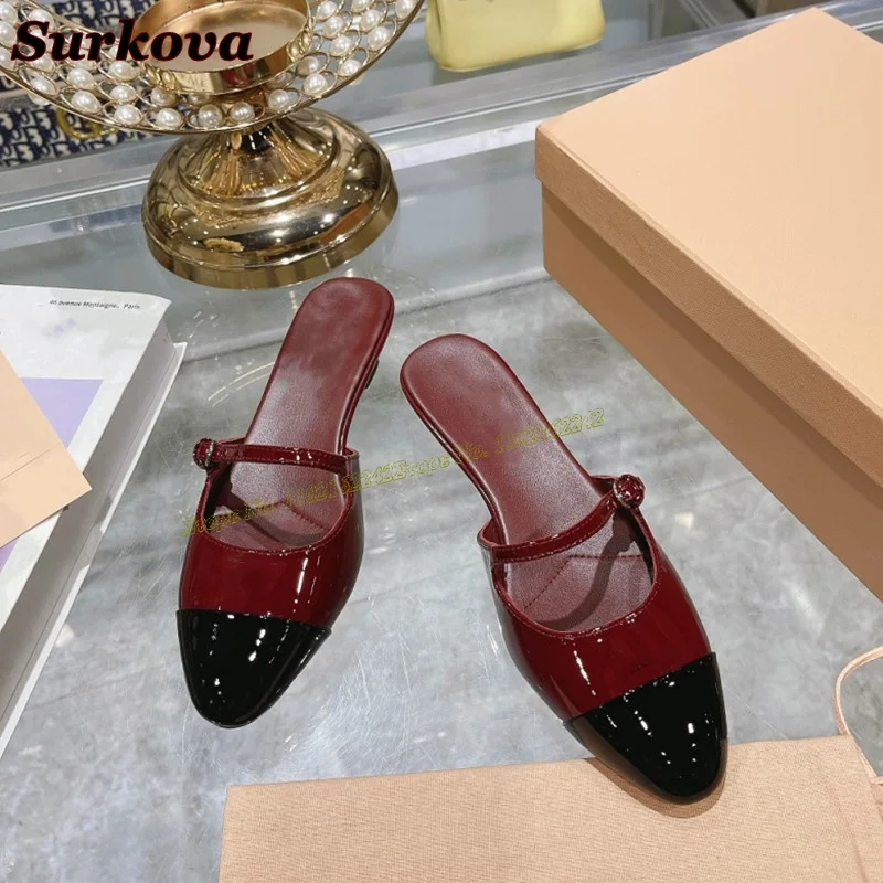 Summer New Genuine Leather Sandals Red Round Toe Low Heel Mary Jane Women'S Shoes Fashion Casual Comfortable Outer Wear Pumps 40