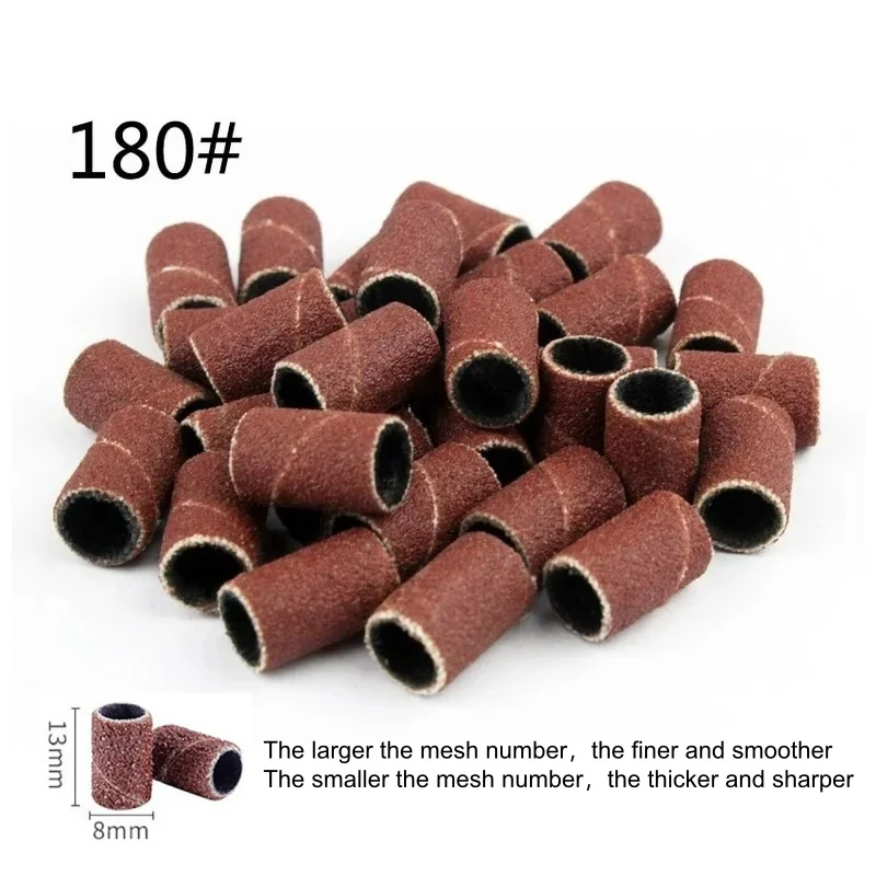 200/100/50pc Sanding Cap Bands For Electric Manicure Machine 240/180/120/80 Grit Nail Drill Grinding Bit Files Pedicure Tool view 5