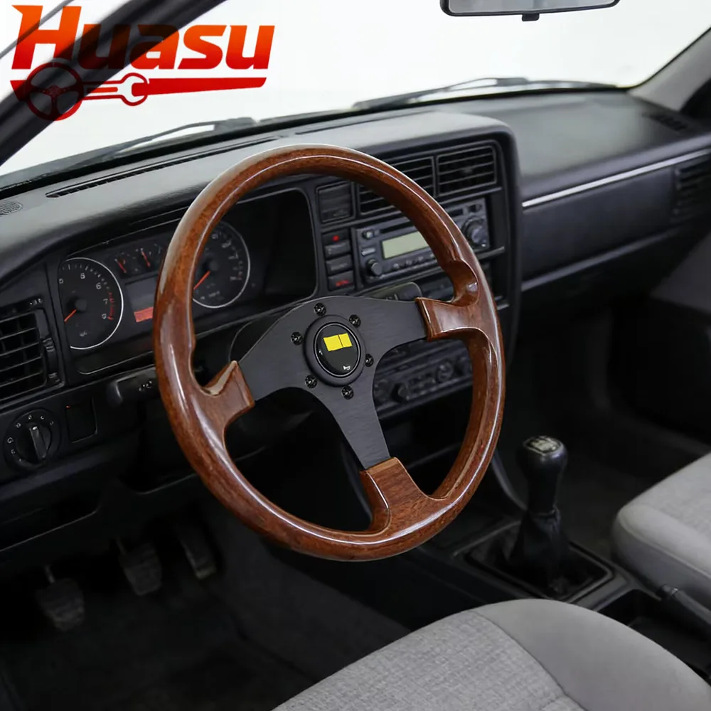 Huasu Wood Grain 14inch 350mm racing steering wheel flat car sports modified abs universal