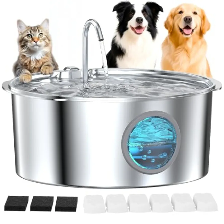 Pet Water Fountain for Large Dogs: Stainless Steel Dog Water Fountain - Silent Big Cat Fountains for Drinking - 3.2G/406oz/12L