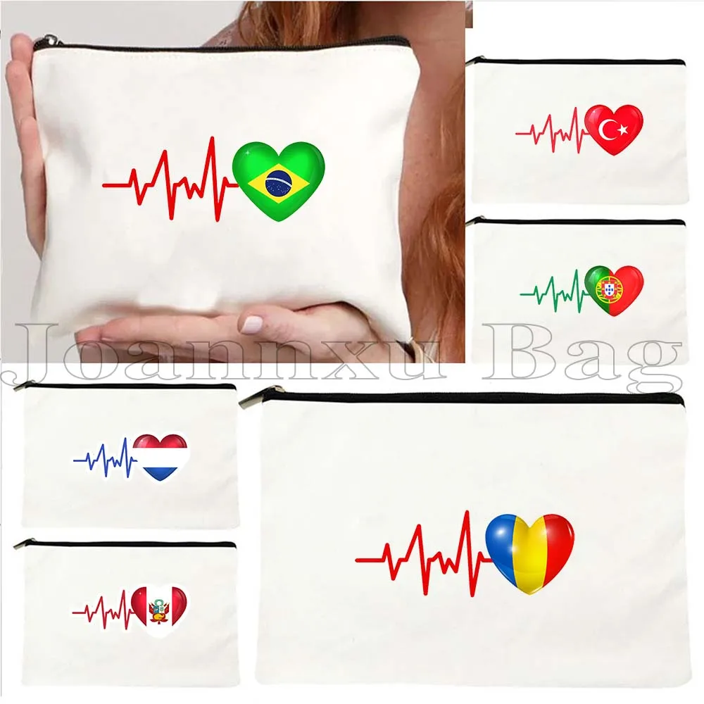 

AMERICA France BOSNIA BRAZIL ICELAND GERMANY NORWAY BELGIUM CHILE MALAYSIA Heartbeat Flag Cosmetic Makeup Bag Pencil Case Pouch