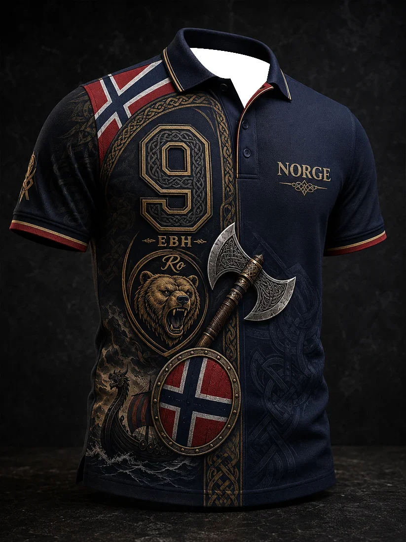 2027 Summer New Style Men's Retro Danish Viking Style 3D Printed Sports Breathable Quick-Dry Polo Shirt Couple's Top
