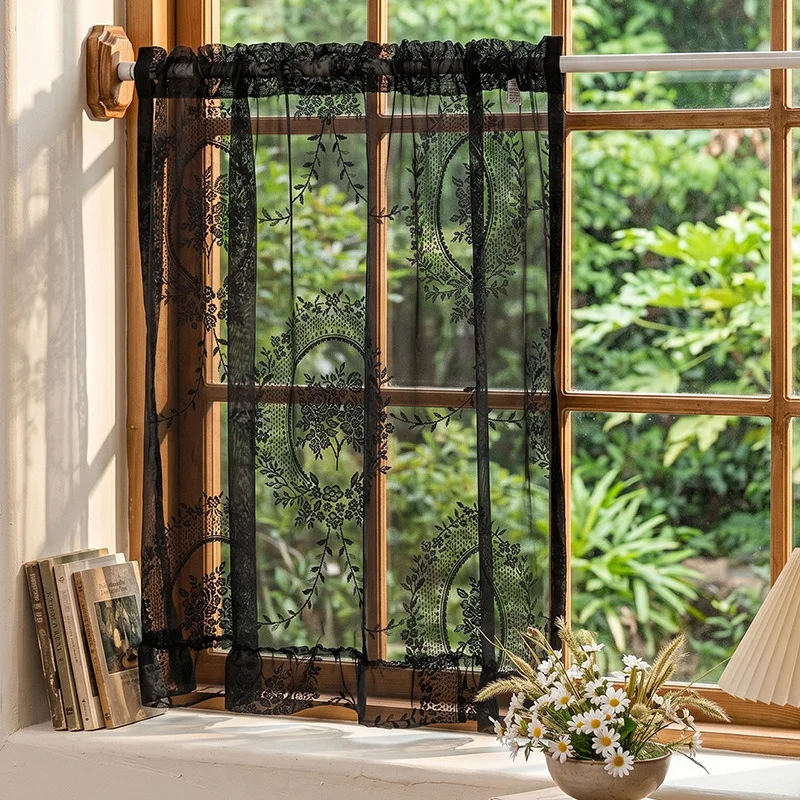 French Lace Mesh Curtain Translucent Short Floating Window Non Perforated Half Curtain for Home Decor Privacy Screen