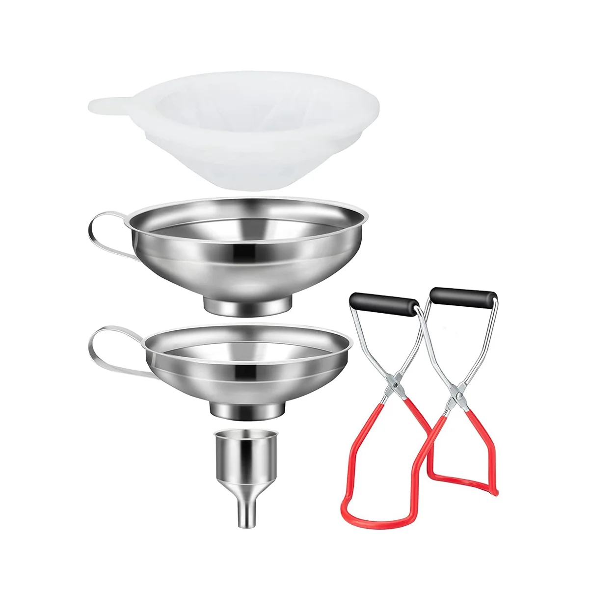 Funnel Stainless Steel Set, Kitchen Jam Funnel, Filling Funnel Preserving Funnel with Preserving Jars Lifters and Filter