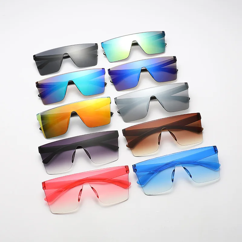 Men Driving Sunglasses Fashion Large Rimless Sun Glasses Women One Piece Square Frame Sun Shade Anti UV400 Driving Sports Shades