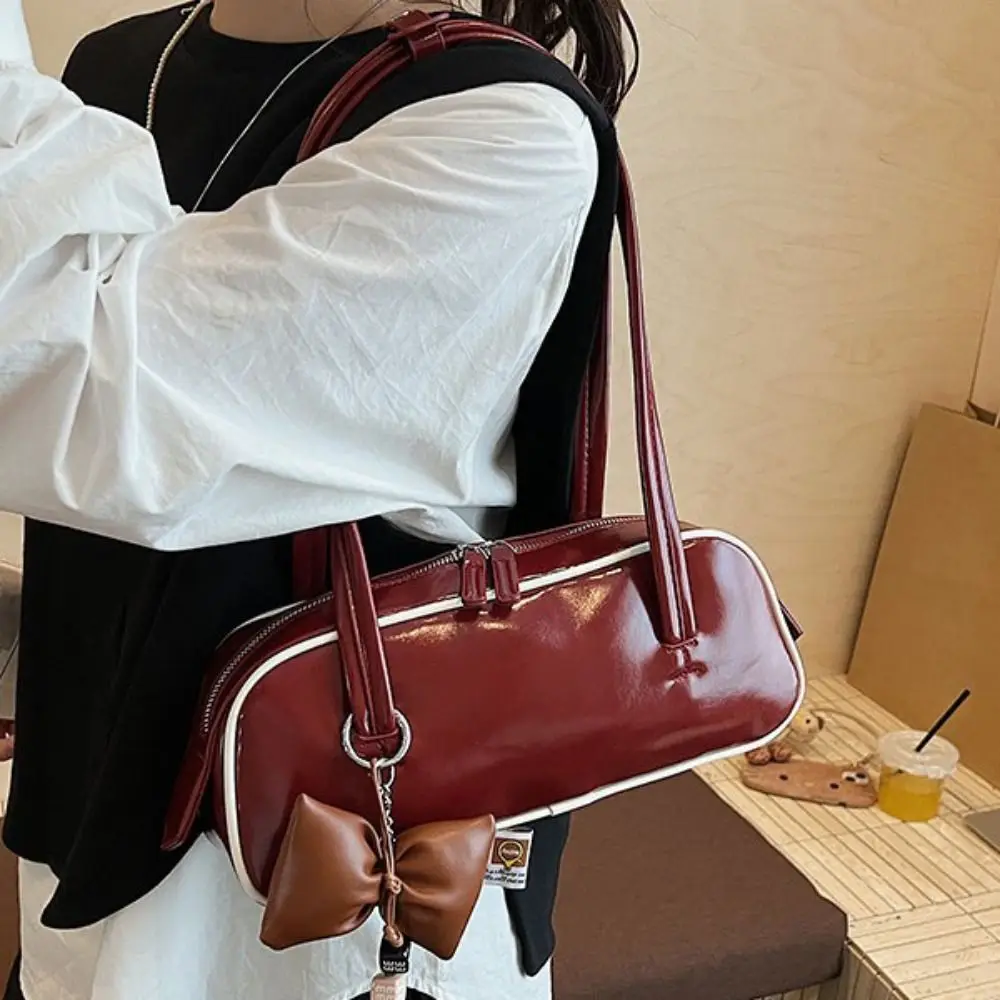 

Trendy French Style Pu Bowling Bag Large Capacity Elegant Boston Shoulder Bag PU Leather Casual Women Handbags Girls