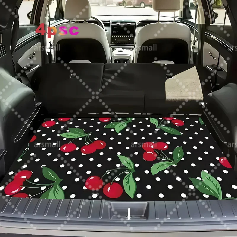 1pc Car Trunk Mat Featuring A Vintage Red Cherry Polka Dot Design, Combining Classic Black And White Spots With Fresh Cherry Pat
