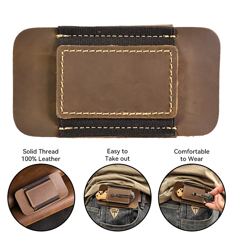 RIYAO Vintage Genuine Leather Folding Flick Knife Case Outdoor Work Waist Belt Pocket Knife Sheath Holder Portable Tool Cover