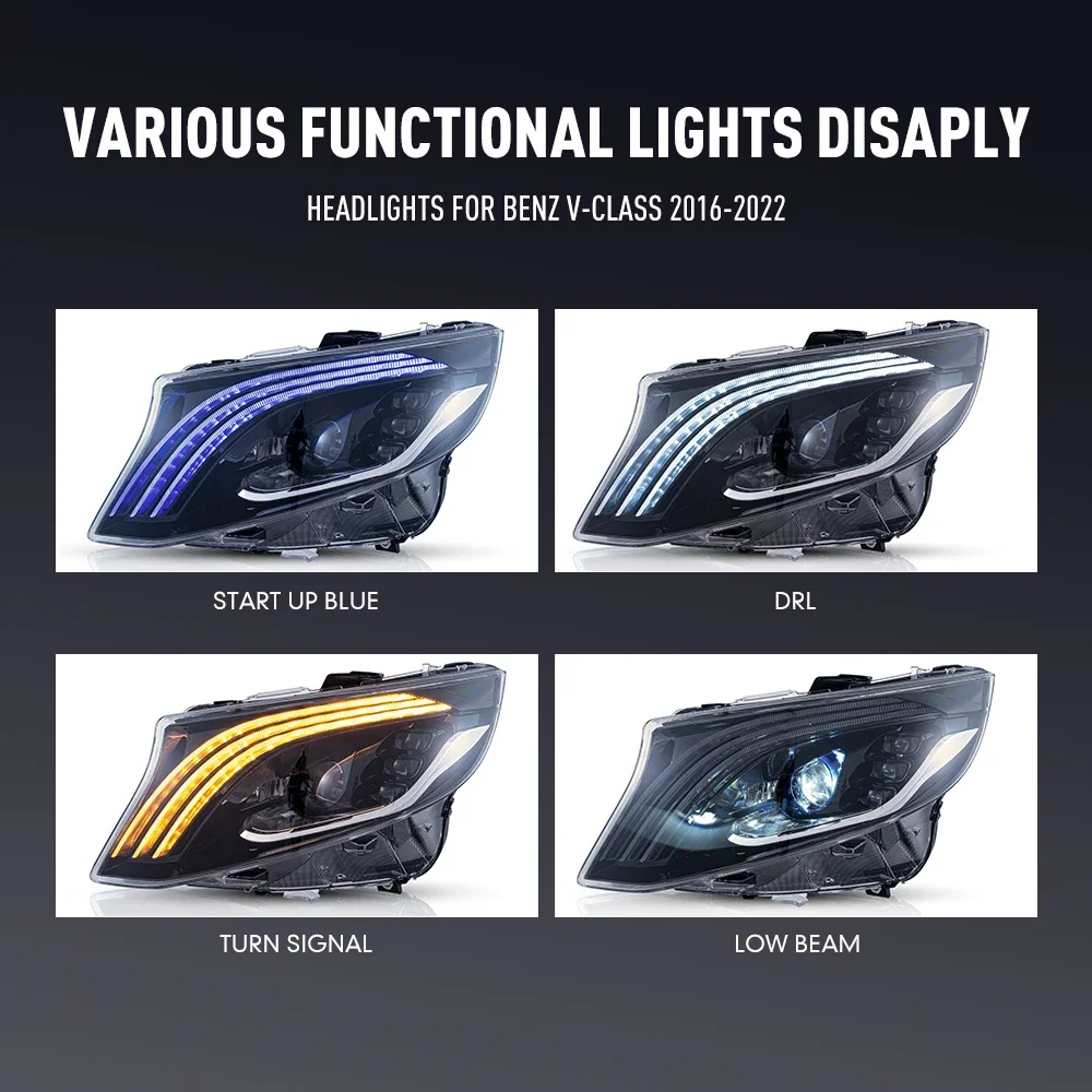 Pair Of LED Car Headlight Assembly For Benz V-class 2016-2022 Headlights DRL Tuning Signal Plug And Play Front Head Lamp