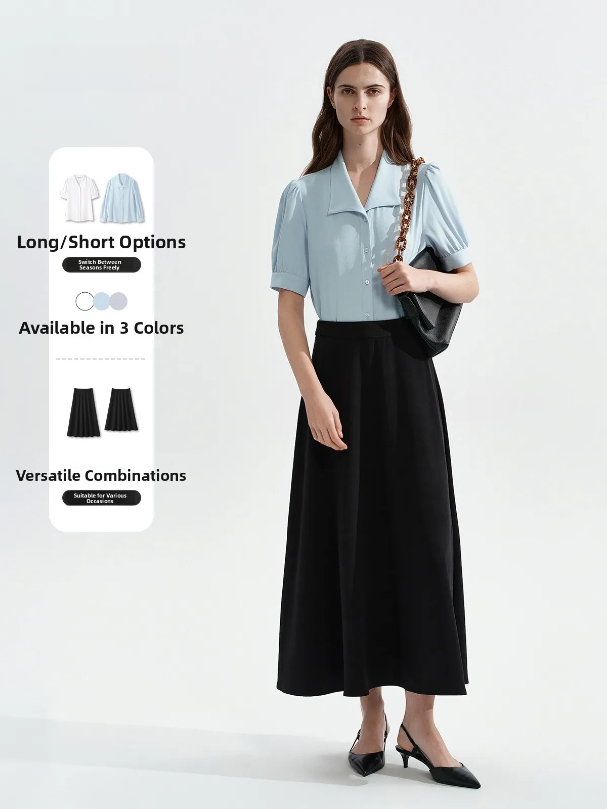 

Blue Chiffon Short Sleeve Shirt Women's Summer Design Sense Swallow Collar Interview Formal Set Commute Style Regular Fit Pol...
