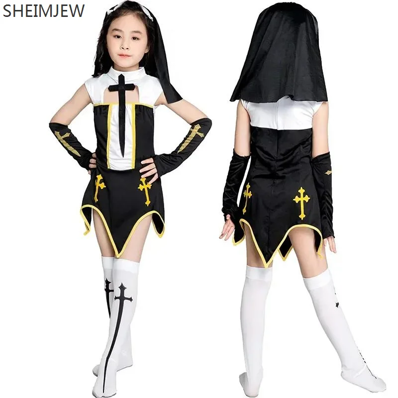 Halloween Nun Cosplay Costume Parent-child Costume Adult Children Novelty Costume Game Uniform Party Masquerade Nun Costumes