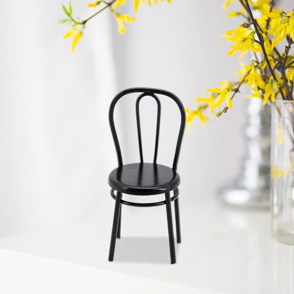 2 Pcs Miniature Black Dining Chair 1:12 Scale Mini Metal Chairs for DIY Kitchen Furniture Decoration Toy