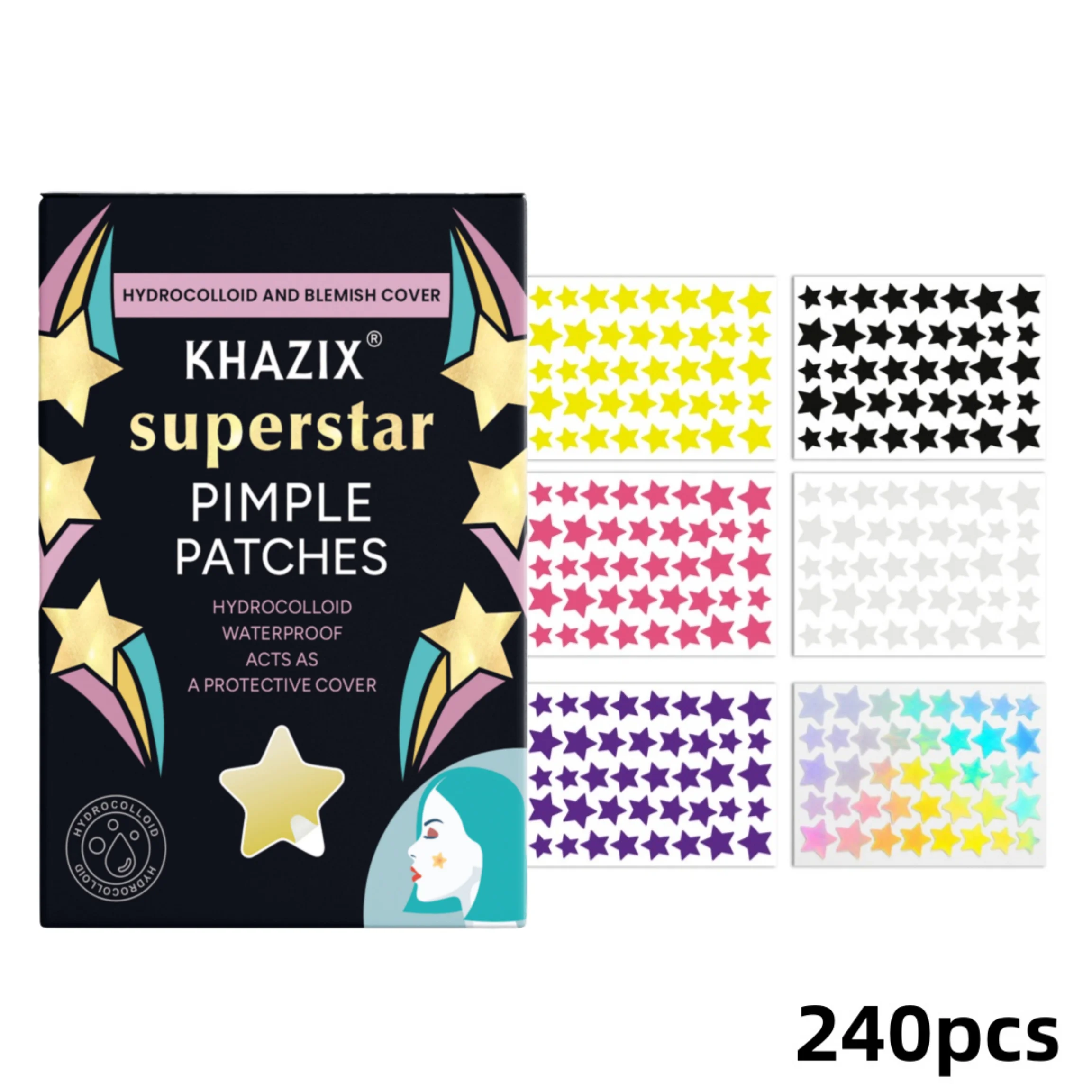 240PCS Star Pimple Patches For Face Hydrocolloid, Absorbing Cover, Tea Tree, Hydrocolloid Acne Patch, Cute Star Pimple Patch