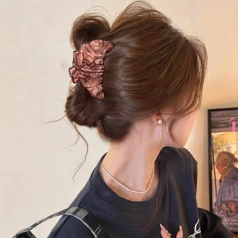 Muweordy جديد الحلو Bowknot الكرواسون مشبك شعر براون سلسلة لاتيه Coffen الاكريليك مخلب كليب إكسسوارات الشعر للنساء الفتيات #1