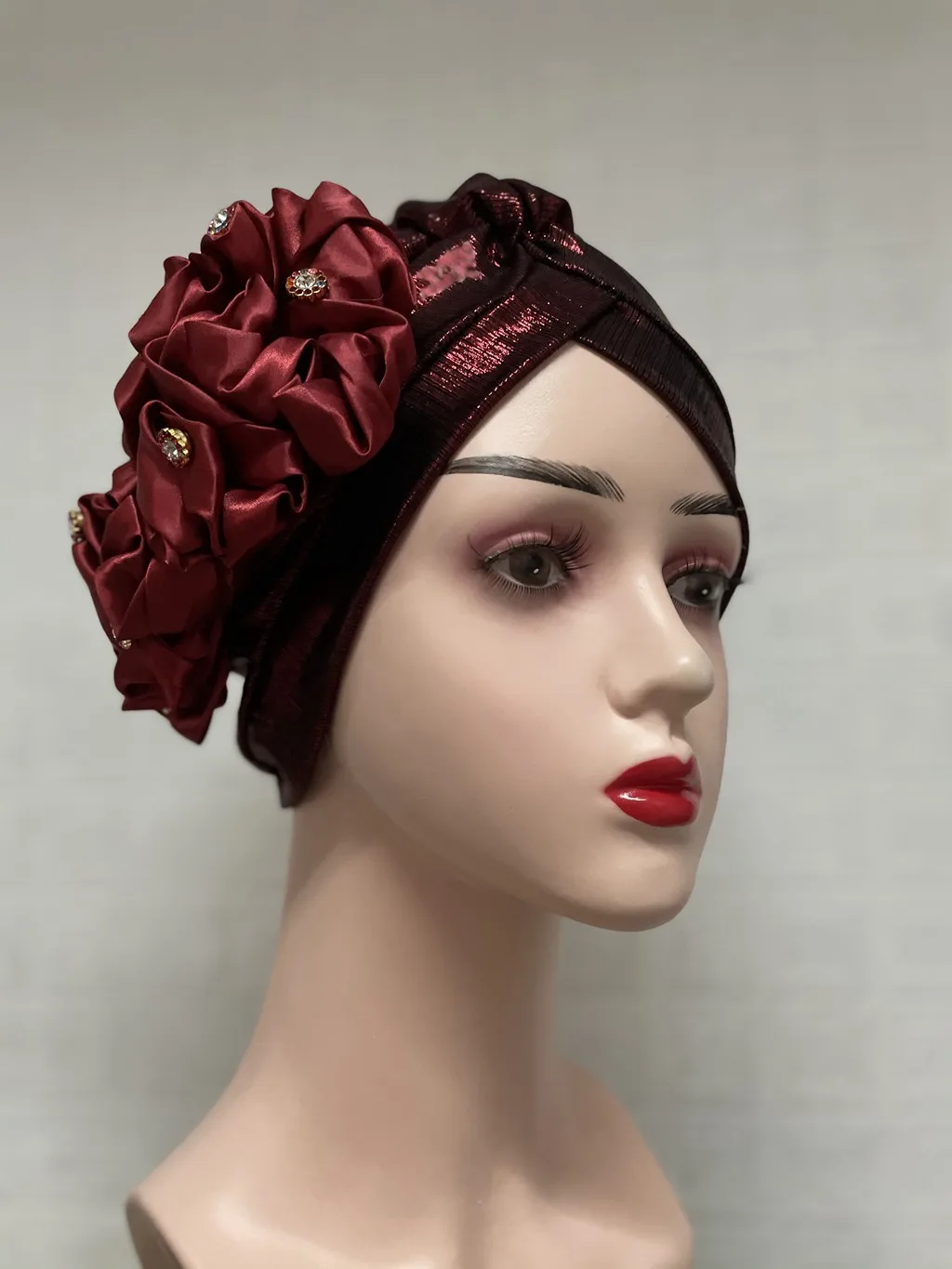 2023 African Handmade Auto Gele Ics Silk Elegant Big Flowers Scarfs Hijab Cap Islamic Turban Hats Headwrap For Lady Head Wear