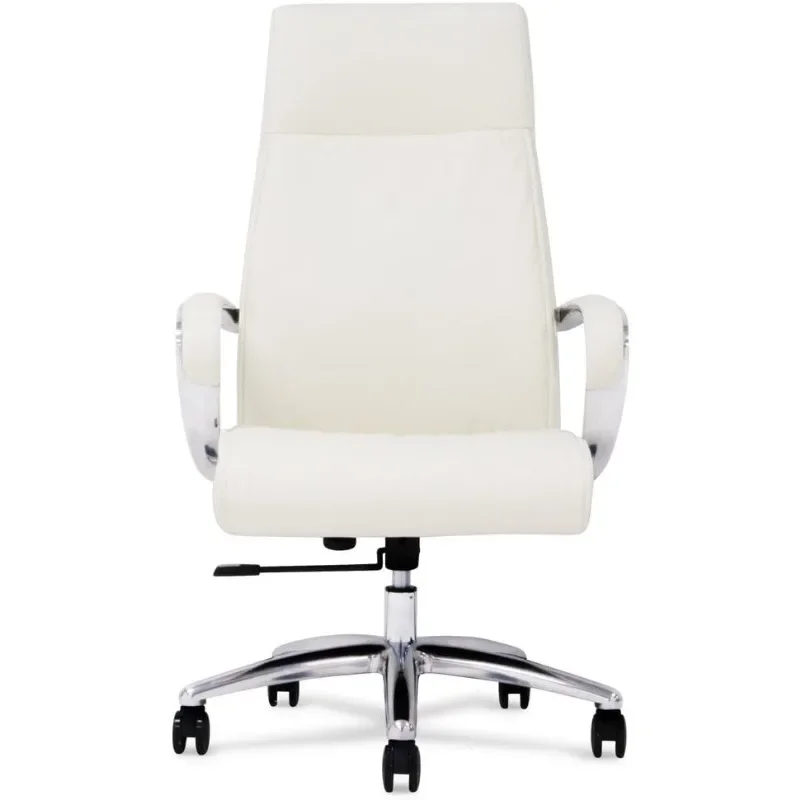 Zuri Furniture Forbes Genuine Leather Aluminum Base High Back Executive Chair - White