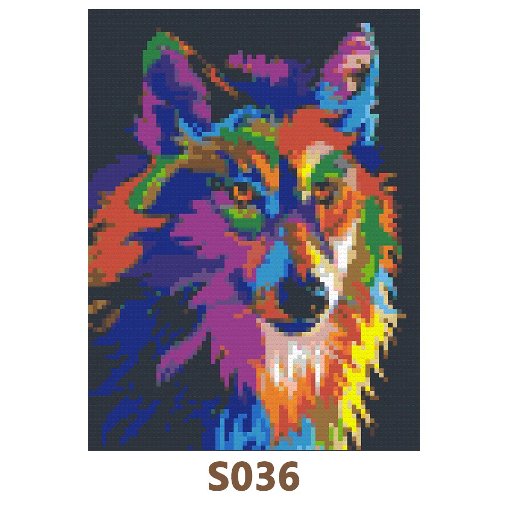 Jackal Animal Painting Mosaic DIY S036 Wolf Building Blocks Wall Art Home Toys Painting Pixel Decoration Creative Mural Gifts