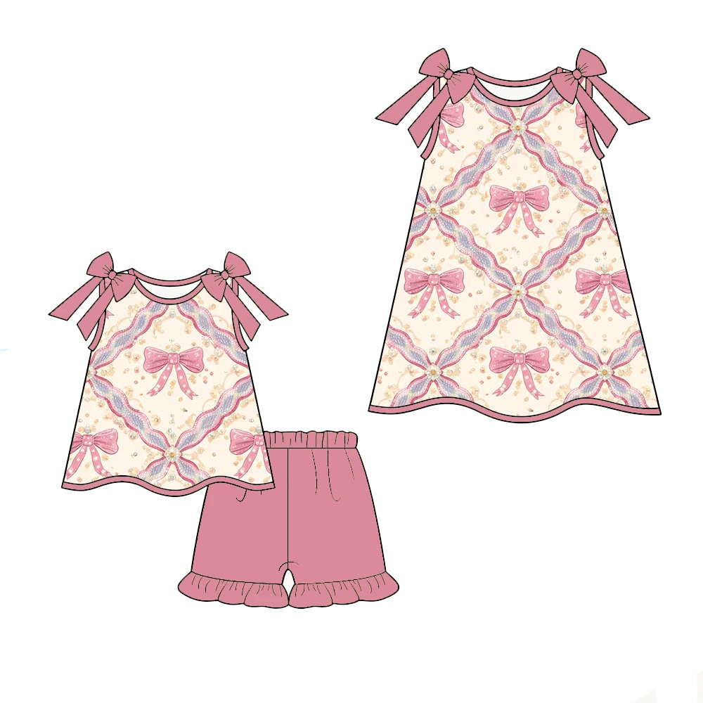 

Casual Daily Wear Bow-Decorated Toddler Outfit Set - Sleeveless Top with Ruffled Shorts 2 Styles Available