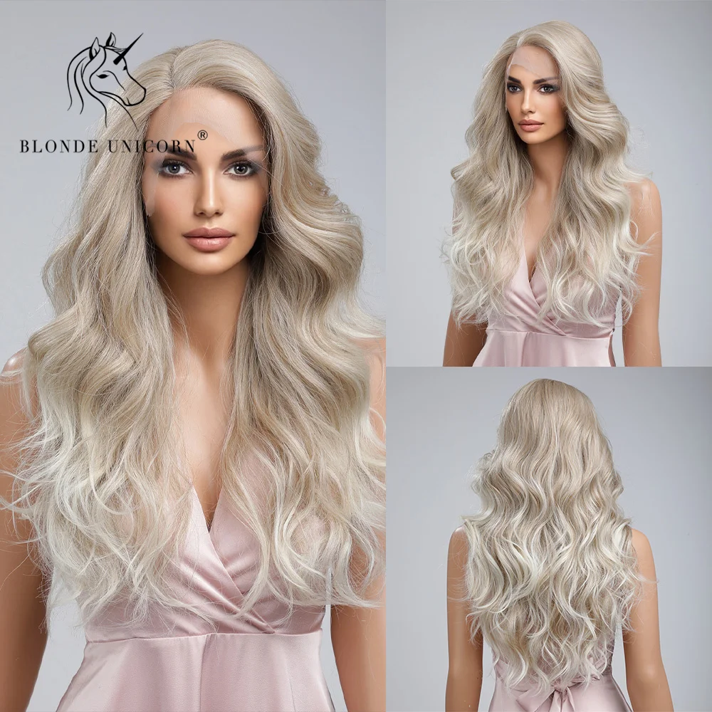 

Blonde Unicorn Lace Front Brown Blonde Wavy Natural Synthetic Wigs for Black White Women Daily Party Cosplay Use Heat Resistant