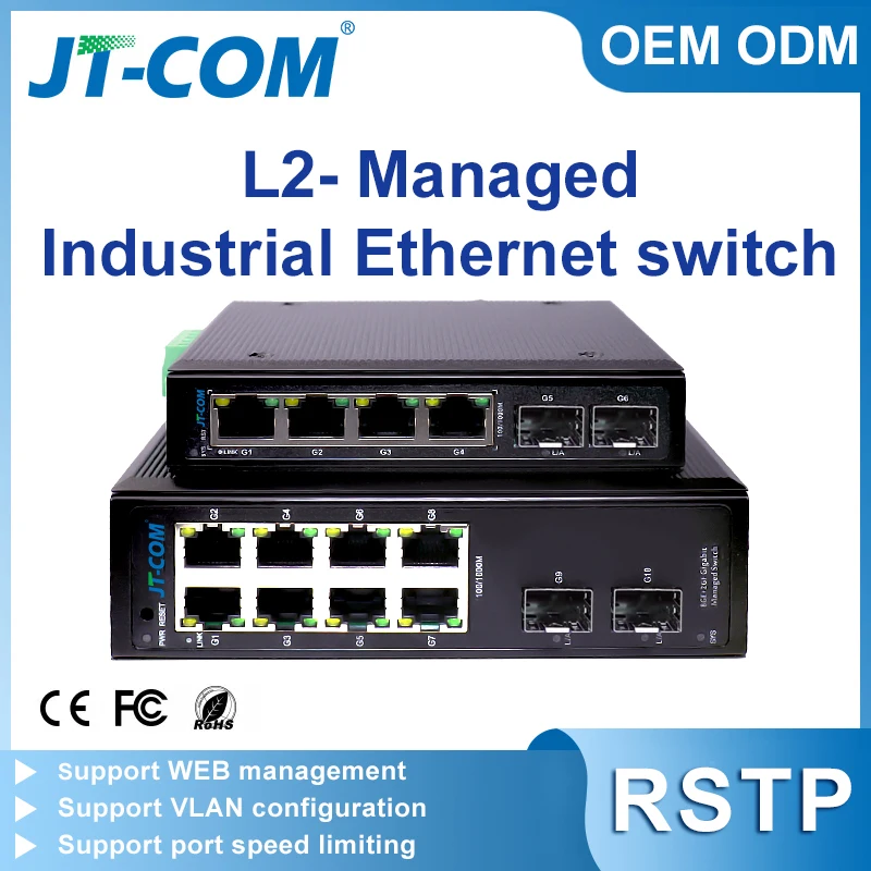 

S Managed 6/10 Port Full Gigabit Industrial Ethernet Data Transfer Switch Gigabit L2- Managed Industrial Switch Support RSTP
