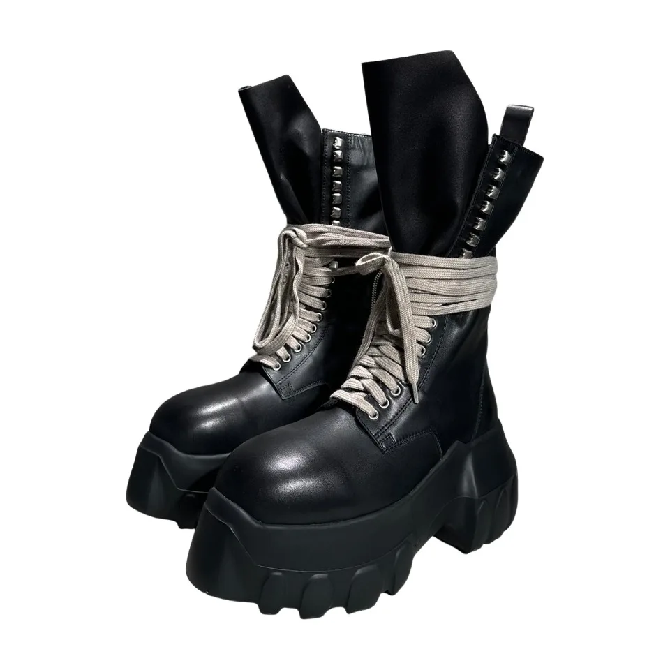 

Platform Woman Sneakers Leather Lace Up Gothic Heels Luxury Vintage Trendy Designer Black Male Boots Men's High Top Shoes